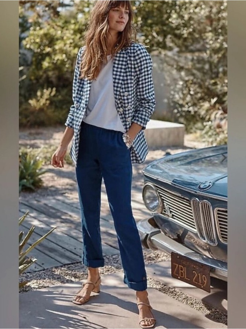 J. Jill Love Linen Cuffed Hem Pull On Elastic Waist Pants | Blue | Small Petite